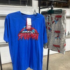 New! Men’s Blue Spider-Man Pajama T-Shirt and Shorts Set